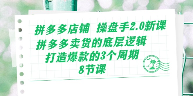 拼多多店铺操盘手2.0新课,拼多多卖货的底层逻辑,打造爆款的3个周期(8节)-小白项目分享网