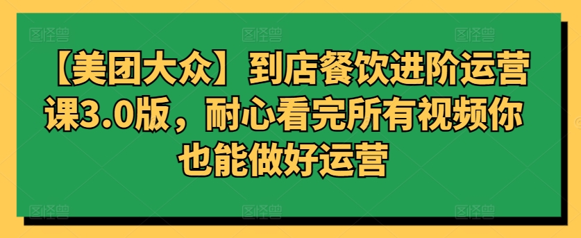 【美团大众】到店餐饮进阶运营课3.0版,耐心看完所有视频你也能做好运营-小白项目分享网